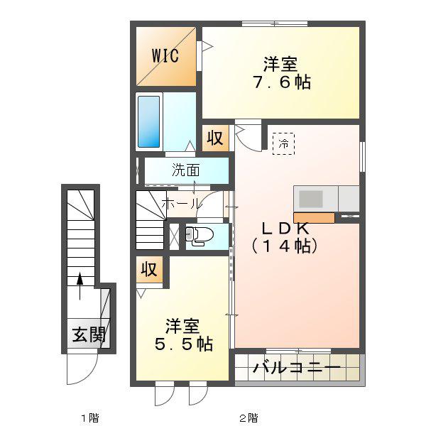 ライプン(2LDK/2階)の間取り写真
