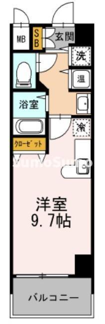 カスタリア三宮(ワンルーム/2階)の間取り写真