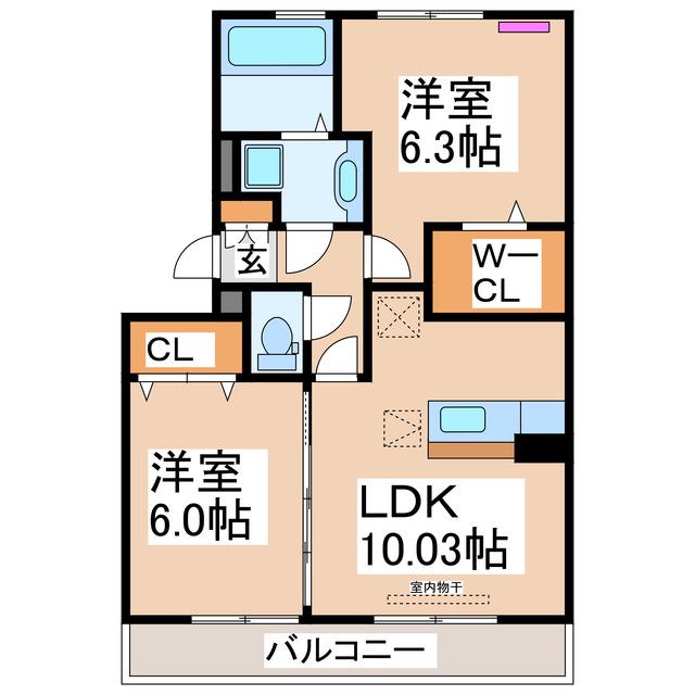 ライジングサン西宮B(2LDK/3階)の間取り写真
