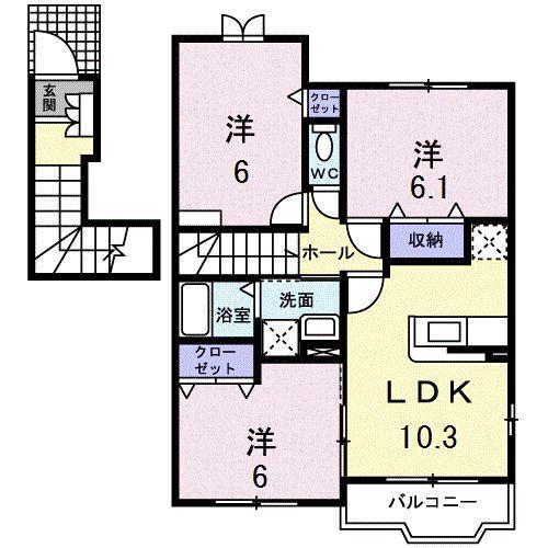 レインボ-サウスウエストB(3LDK/2階)の間取り写真
