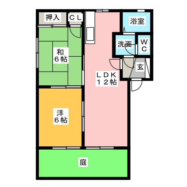 メルベール阿倉川 D棟(2LDK/1階)の間取り写真