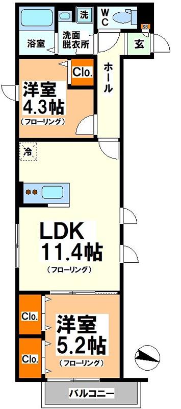 ウェルスクエア幡ヶ谷(2LDK/3階)の間取り写真