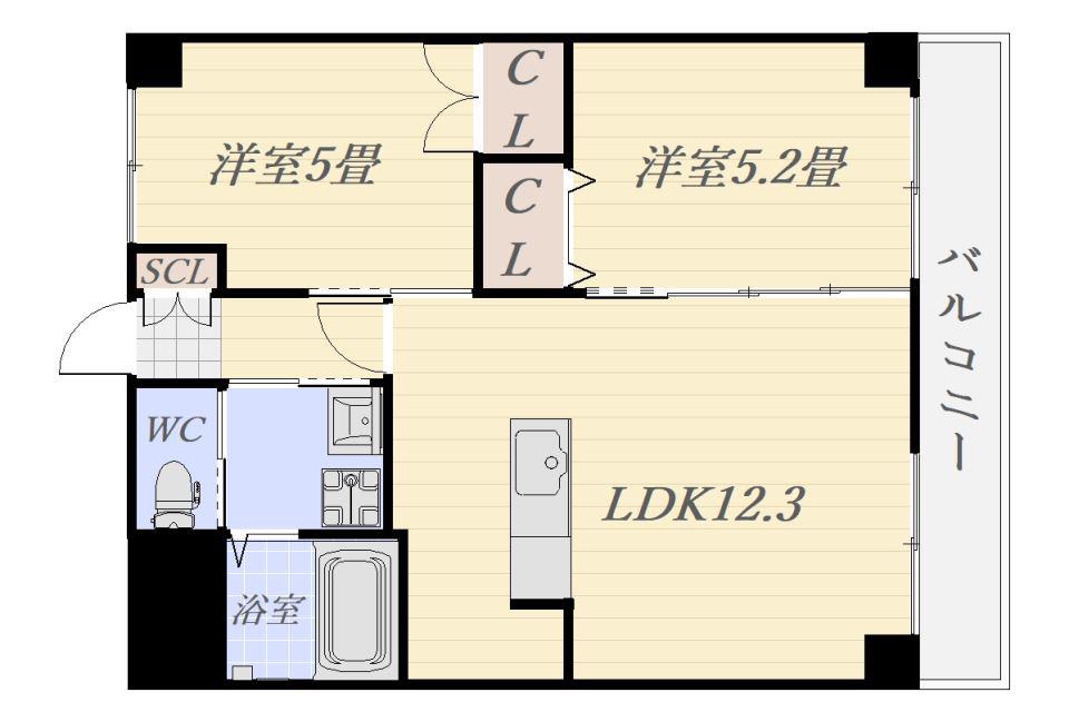 LA BELLEZZA 城西(2LDK/2階)の間取り写真