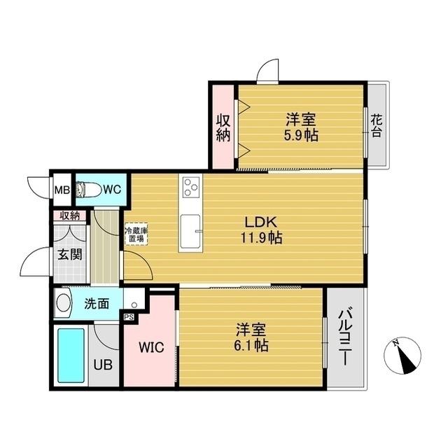 U RESIDENCE 東比恵(2LDK/4階)の間取り写真