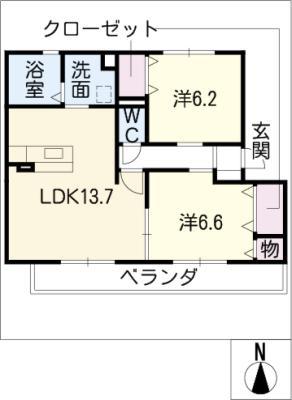 エテルノ長久手(2LDK/3階)の間取り写真