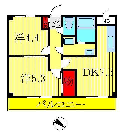 サンビレッヂI(2DK/2階)の間取り写真