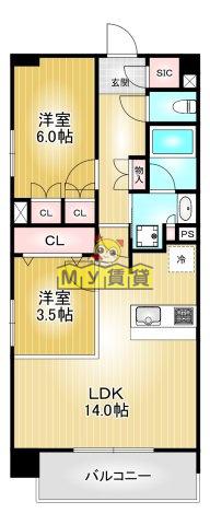 オープンレジデンシア大須FRONT(2LDK/11階)の間取り写真