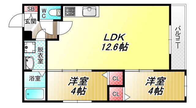 TIO FLEUR(2LDK/1階)の間取り写真