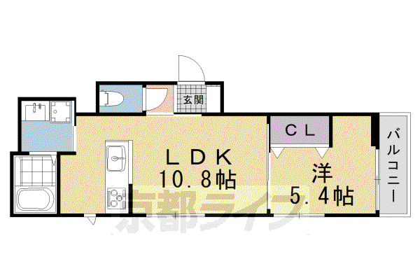 紫竹下芝本町(1LDK/2階)の間取り写真