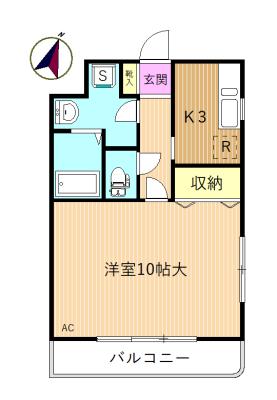 クレスト(1K/2階)の間取り写真