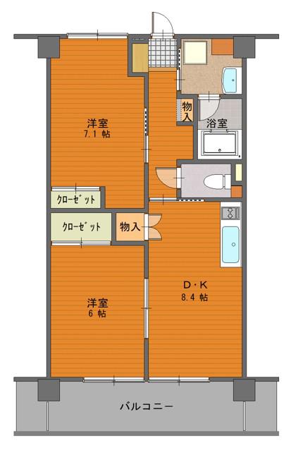 サンライズ入間(2DK/2階)の間取り写真
