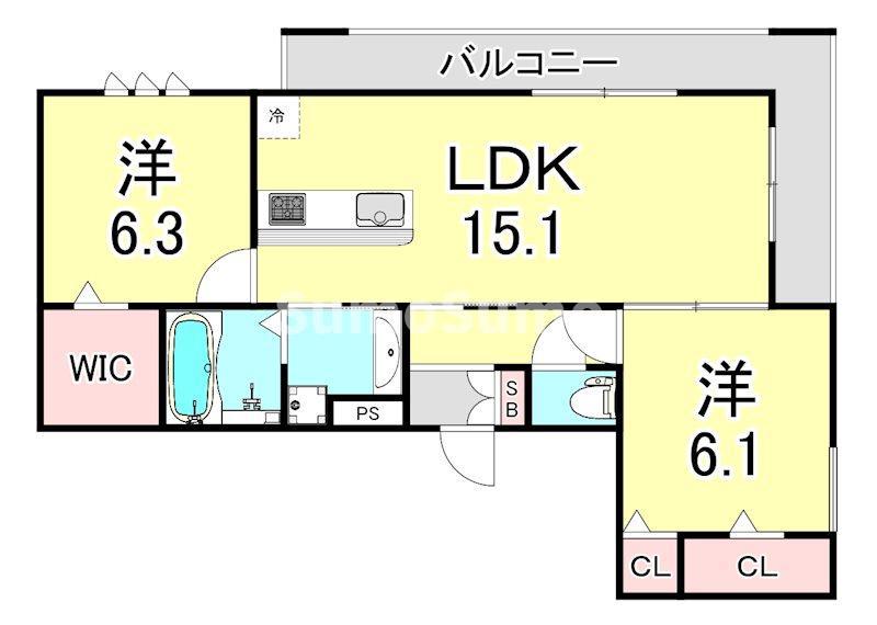 REUSSIR今津(2LDK/1階)の間取り写真