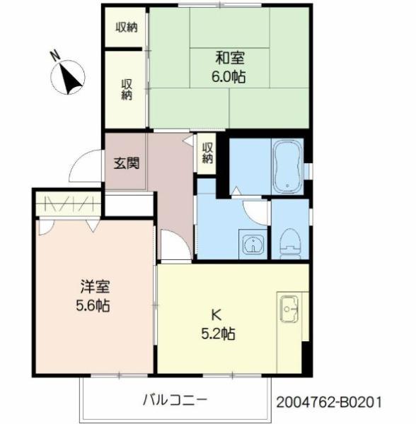 パルモ B棟(2K/2階)の間取り写真