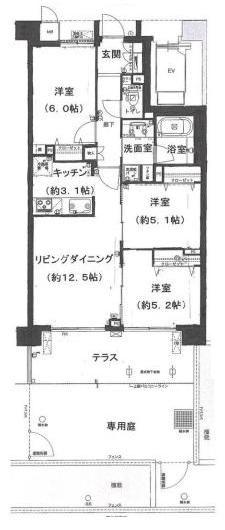 アンビシャス南柏(3LDK/1階)の間取り写真