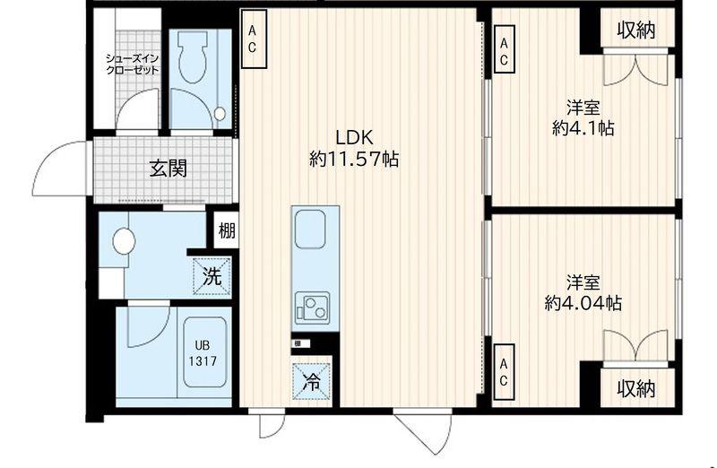 FULLEA若松河田(2LDK/2階)の間取り写真
