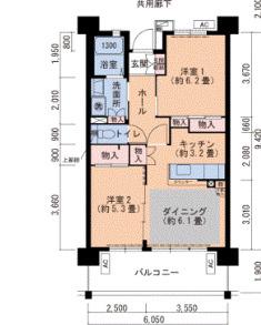 URグリーンヒルズ仁川 8号棟(2DK/1階)の間取り写真