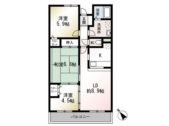 エクセレント鶴巻(3LDK/2階)の間取り写真