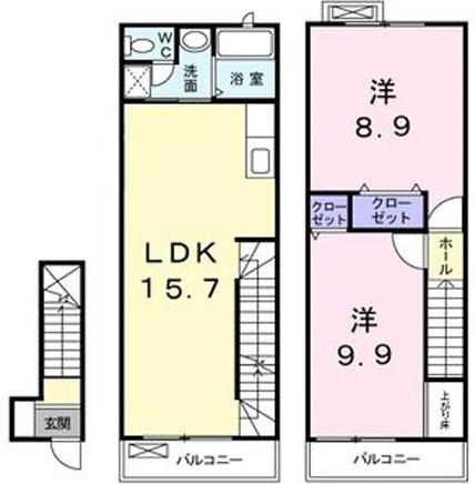 ヴィエント(2LDK/2階)の間取り写真