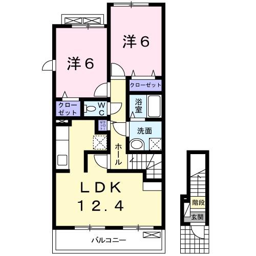 エクセレントアベリア(2LDK/2階)の間取り写真