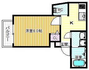カーサフォルトナート羽曳野I(1K/3階)の間取り写真