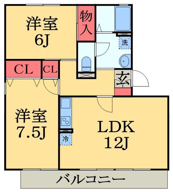 ドリームマウンテンD(2LDK/2階)の間取り写真