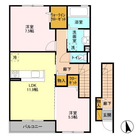 リヴェールA(2LDK/2階)の間取り写真