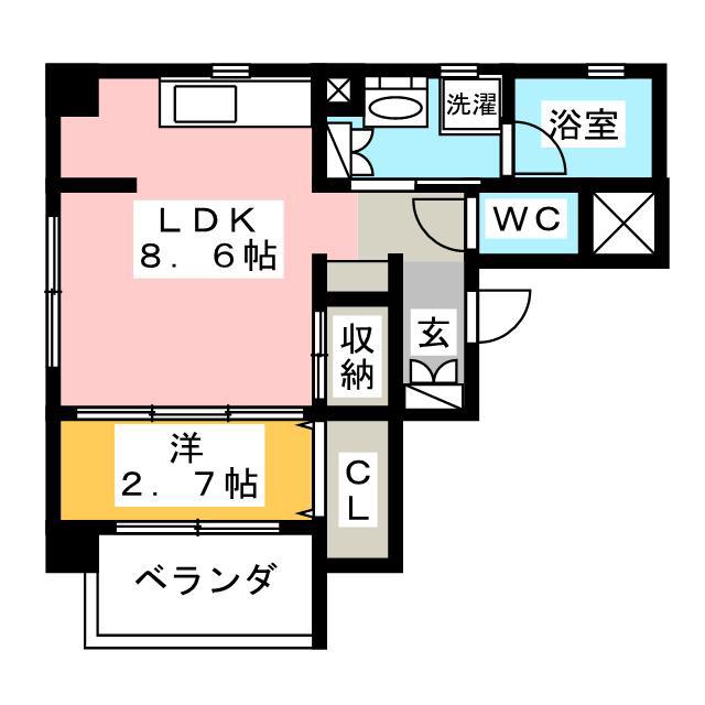 ジラフ高宮(1LDK/3階)の間取り写真