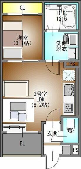 REGALEST道徳(1LDK/3階)の間取り写真