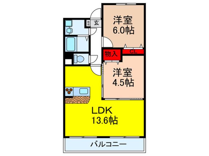 VERDURE千里山西弐番館(2LDK/1階)の間取り写真