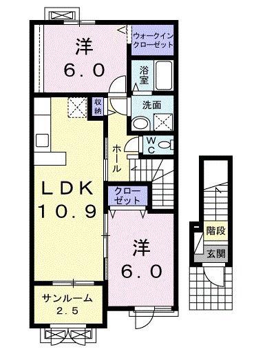 ハピネス B(2LDK/2階)の間取り写真