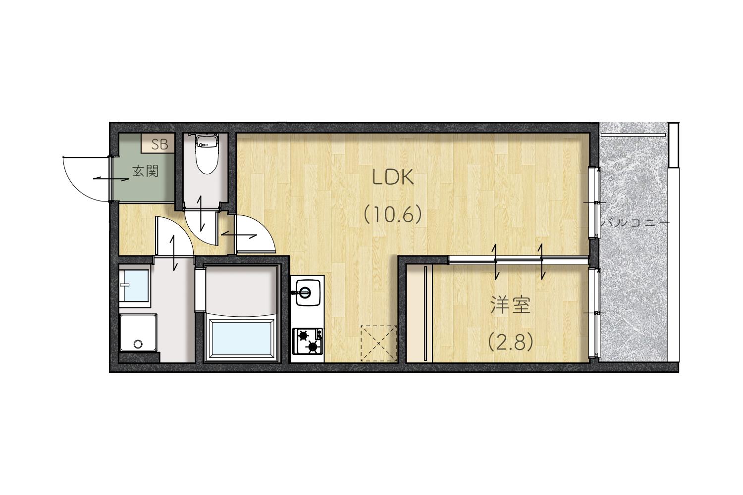 マルベリーフィールド庄原(1LDK/3階)の間取り写真