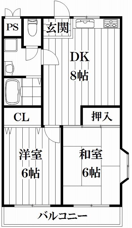 フローラルハイツ(2DK/1階)の間取り写真