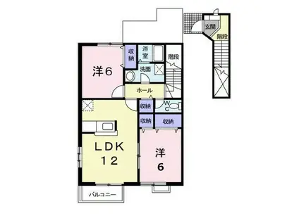 フォンテーヌC(2LDK/2階)の間取り写真