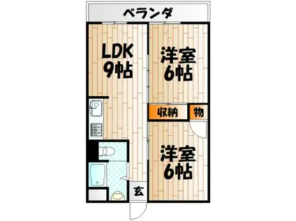 アリエスきふね(2LDK/3階)の間取り写真