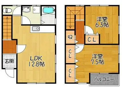 シャトーA(2LDK/1階)の間取り写真