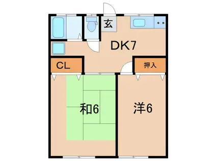 たかつき荘(2DK/1階)の間取り写真