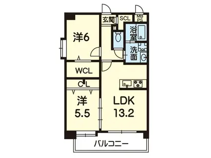 VIENTO島崎台(2LDK/6階)の間取り写真