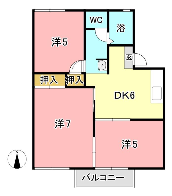 パレスタキザワC棟(3DK/2階)の間取り写真