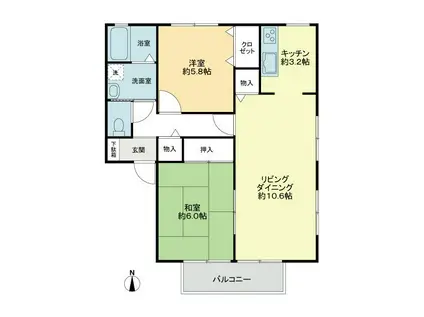 フォブールあじさいC棟(2LDK/2階)の間取り写真