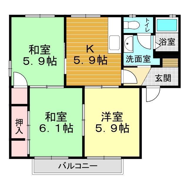 レーヴィンスKASEN香(3K/2階)の間取り写真