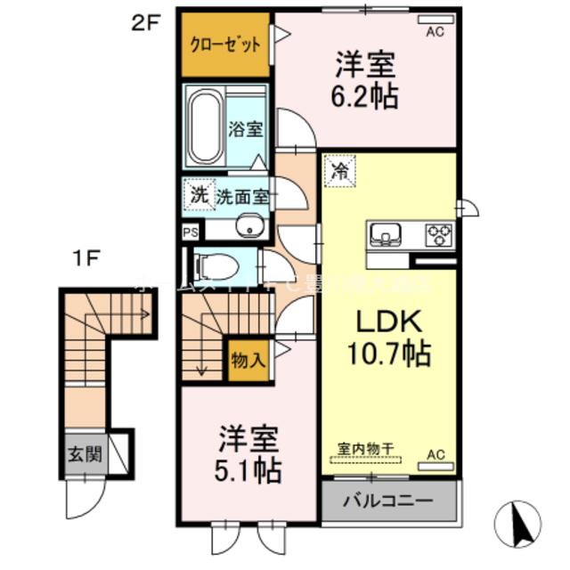 パストラル ヴィブレ(2LDK/2階)の間取り写真