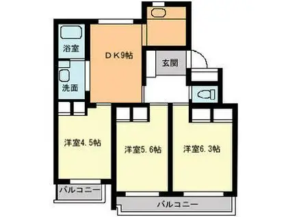 アーバンハイツ八事八幡山(3DK/3階)の間取り写真