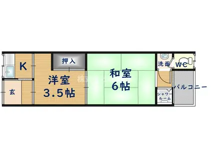 ライズ八尾東太子(2K/2階)の間取り写真