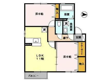 メゾン・グランドールFUJIWARA B棟(2LDK/2階)の間取り写真