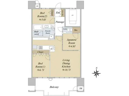 パーク・サンリヤン博多の森IV番館(3LDK/9階)の間取り写真