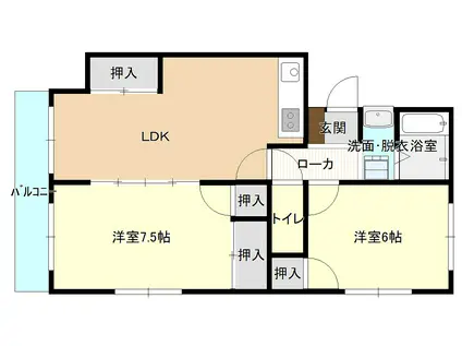 大和ハイツ(2LDK/2階)の間取り写真