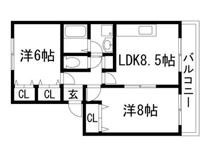 ラ・メゾン御殿山(2LDK/2階)の間取り写真