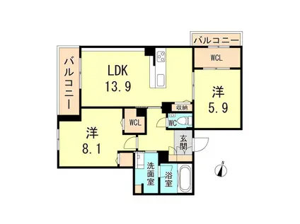 シャーメゾングランデール御影(1LDK/3階)の間取り写真