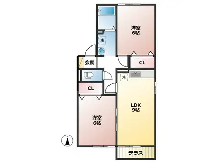 ディアコートB(2LDK/1階)の間取り写真