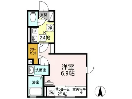 プレザントヒルズ B(1K/1階)の間取り写真
